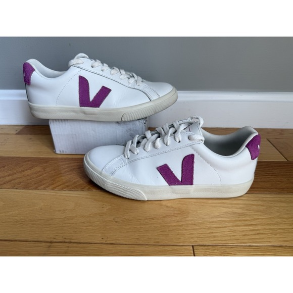 Veja Shoes - Veja Esplar White Leather Pink Logo Low Top Sneakers Women's US 5 EU 36 Comfort